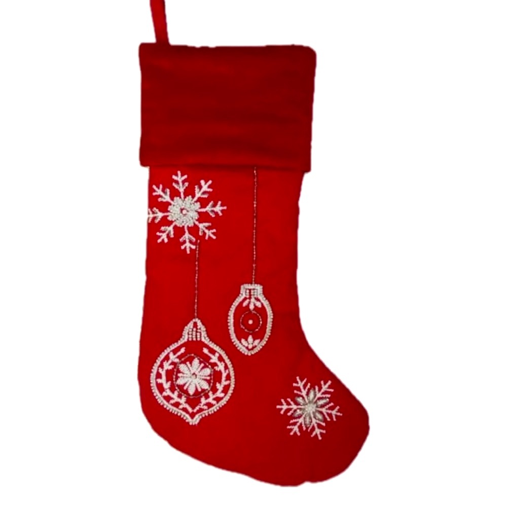Country Living Red 19" Christmas Beaded Stocking NWT